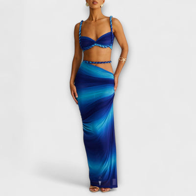 Jane  ｜ Štýlový gradient vrkoč crop top a overskirt duo