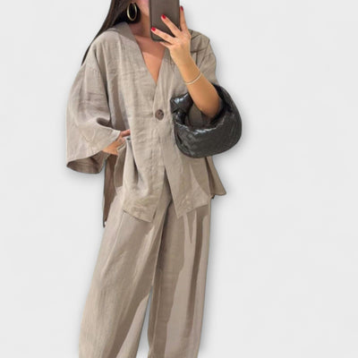 Jacqueline  ｜ Ležérny top s V-výstrihom a nohavicový set