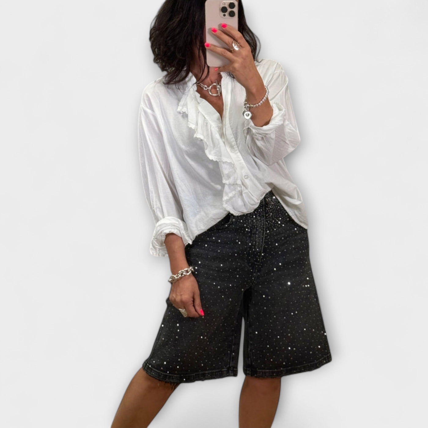 Amaris  ｜Bermudové šortky s kamienkovými ozdobami