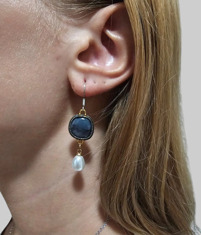 EDITA | VINTAGE NÁUŠNICE S MODRÝM KAMEŇOM A PERLOU