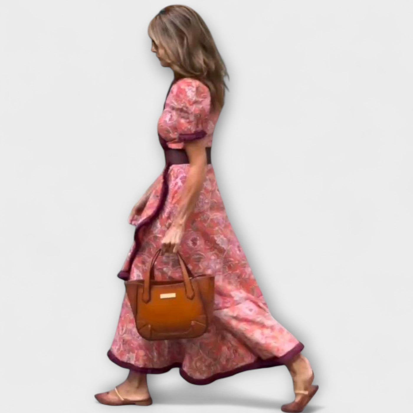 Františka  ｜Elegantné Ružové Maxi Šaty s Krátkymi Rukávmi