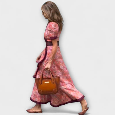 Františka  ｜Elegantné Ružové Maxi Šaty s Krátkymi Rukávmi