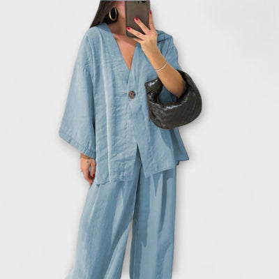 Jacqueline  ｜ Ležérny top s V-výstrihom a nohavicový set