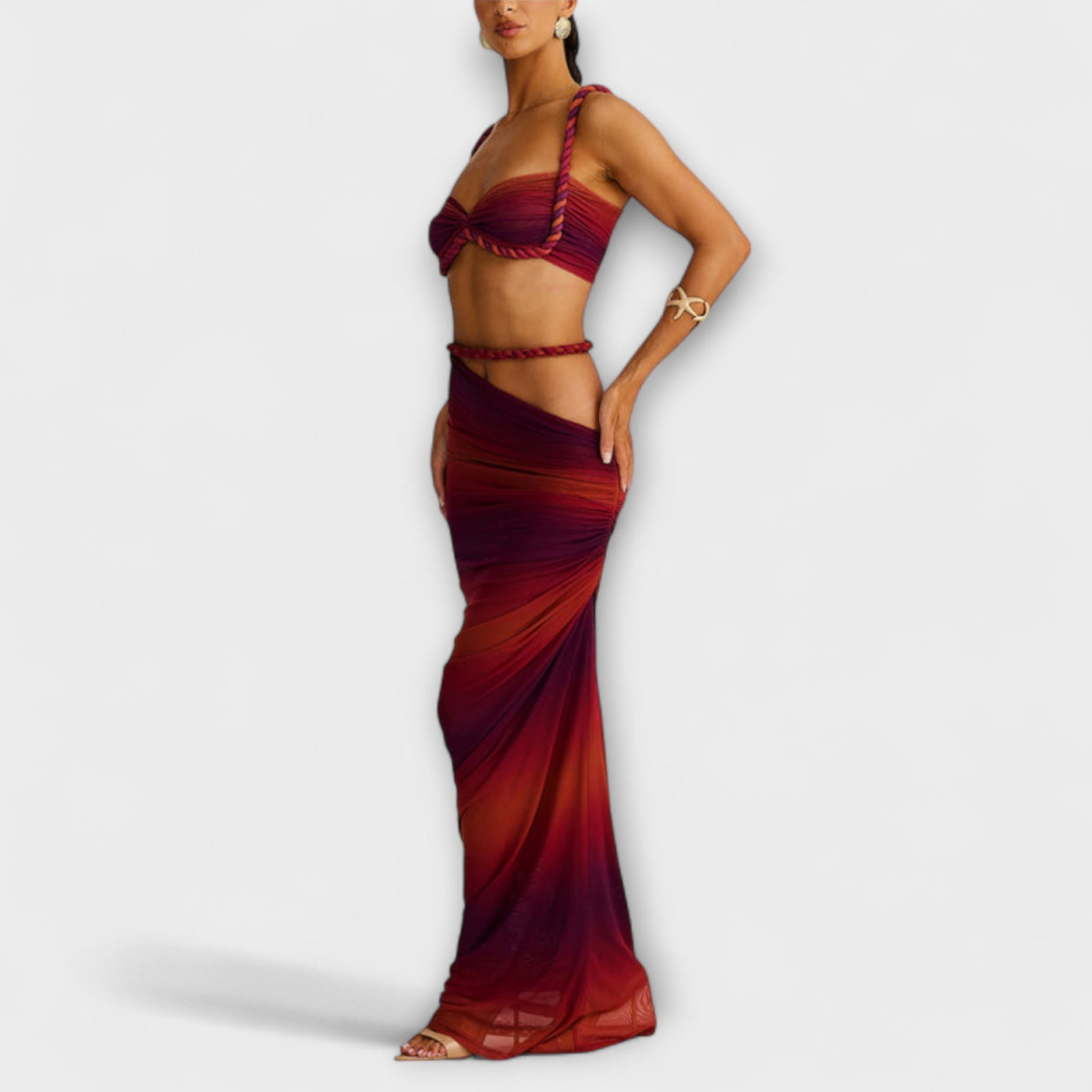 Jane  ｜ Štýlový gradient vrkoč crop top a overskirt duo