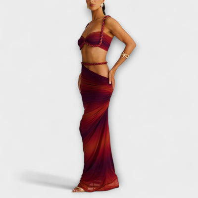 Jane  ｜ Štýlový gradient vrkoč crop top a overskirt duo