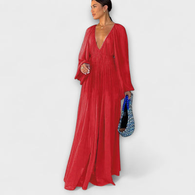 Evka  ｜Elegantné plisované šaty s dlhým rukávom