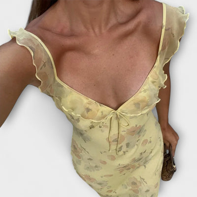 Evka  ｜Kryptografický kvetinový vzor maxi šaty