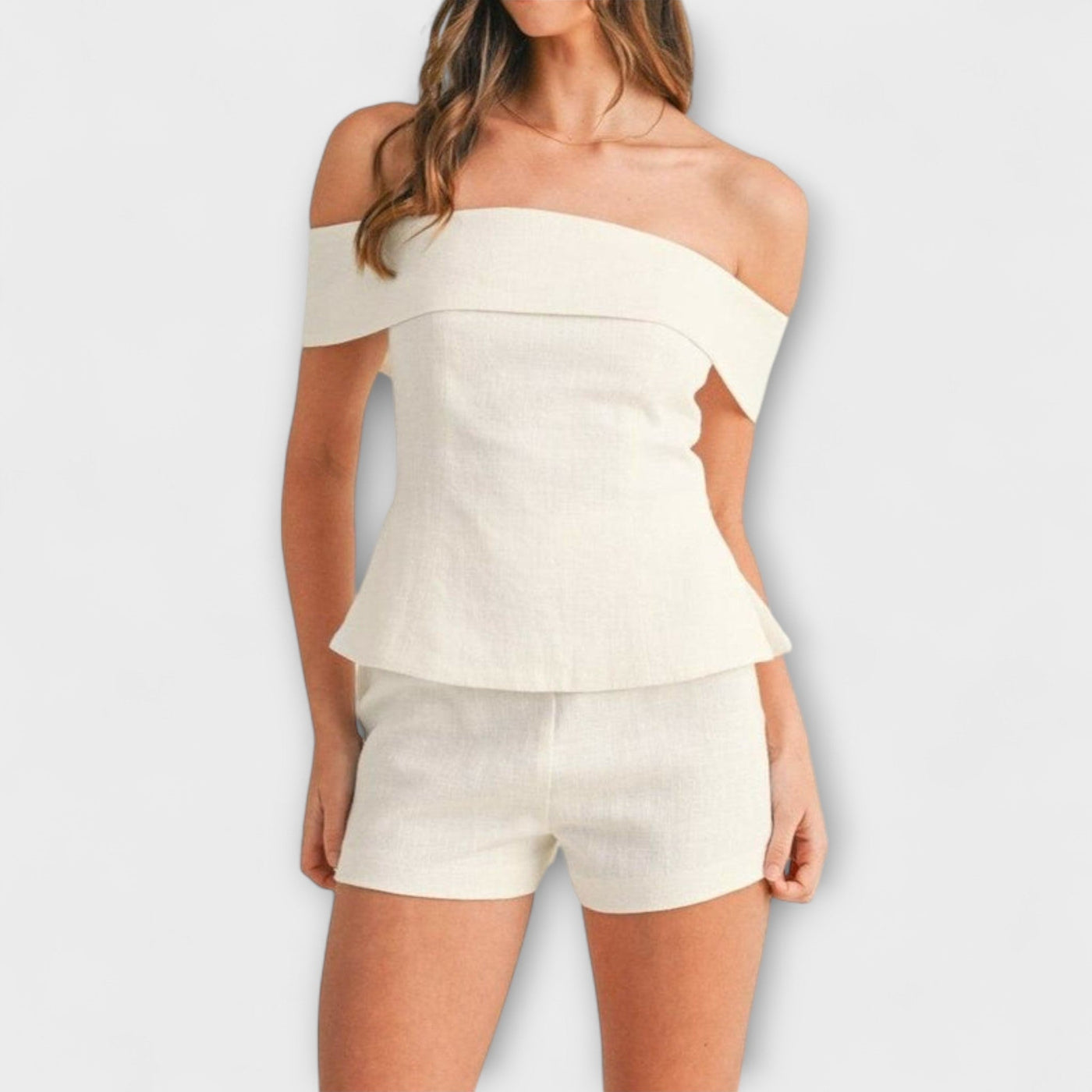 Olivia  ｜Biely bavlneno-ľanový dvojdielny set