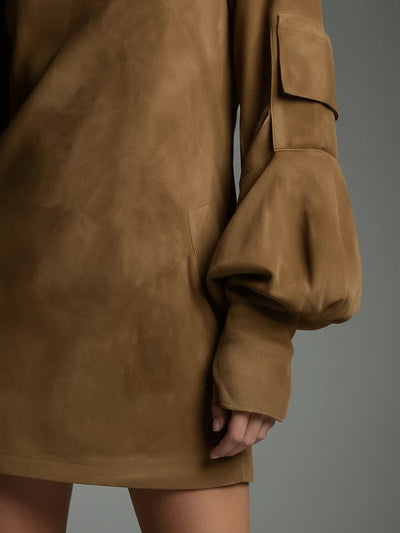 Julia | Široké minisukně z semiše s vysokým límcem