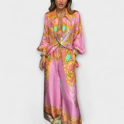 Sage  ｜ Uvoľnená košeľa s morskou pannou a elastické nohavice s vysokým pásom