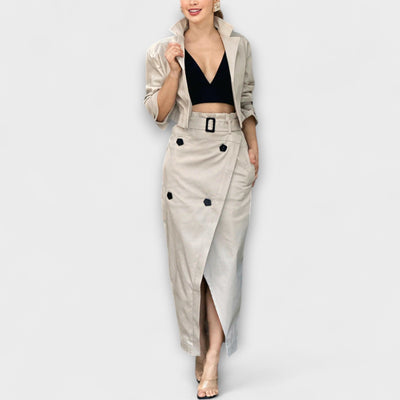 Lyra ｜ Elegantná bunda s midi sukňou a vreckami