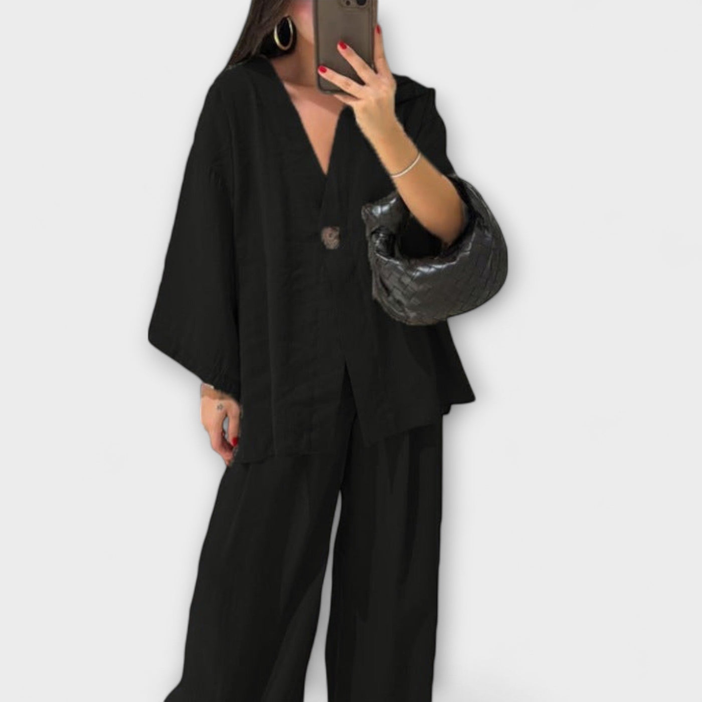 Jacqueline  ｜ Ležérny top s V-výstrihom a nohavicový set