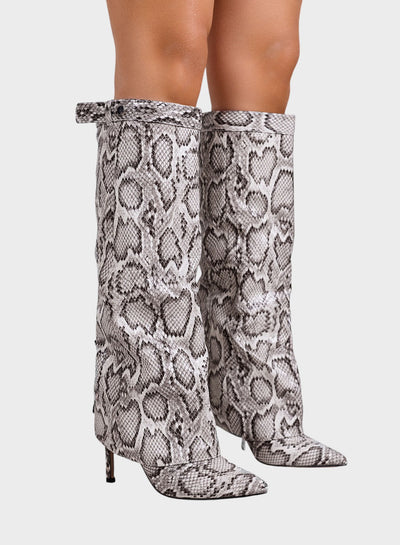 Katarína  ｜ Visoke čižmy s animal printom i tankom potpeticom