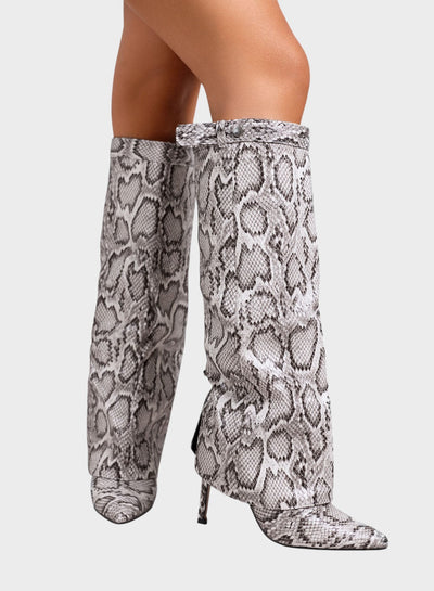 Katarína  ｜ Visoke čižmy s animal printom i tankom potpeticom